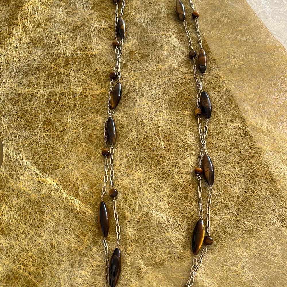 Gold and tiger bead necklace 22”
